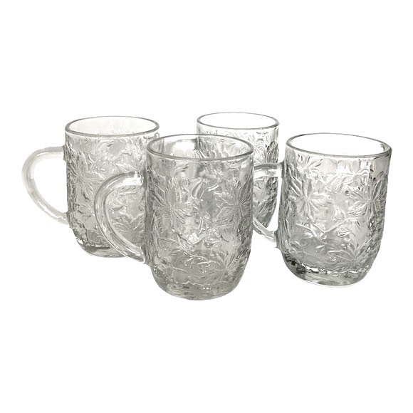 Princess House Fantasia Clear Glass Coffee Tea Egg Nog Mug Set Of Four VTG EUC - Picture 10 of 12